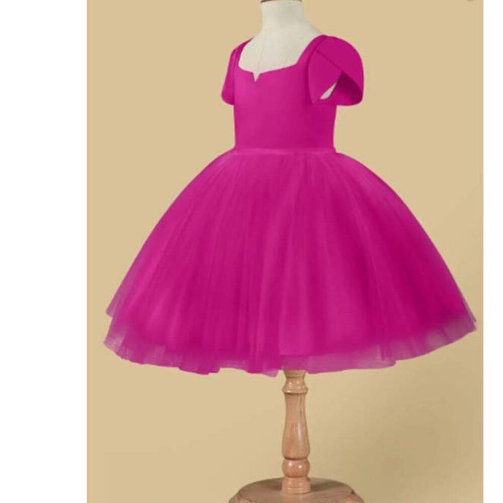 Azazie Girl's Princess Ball Gown Matte Satin & Tulle Dress Party Fuchsia Size 3